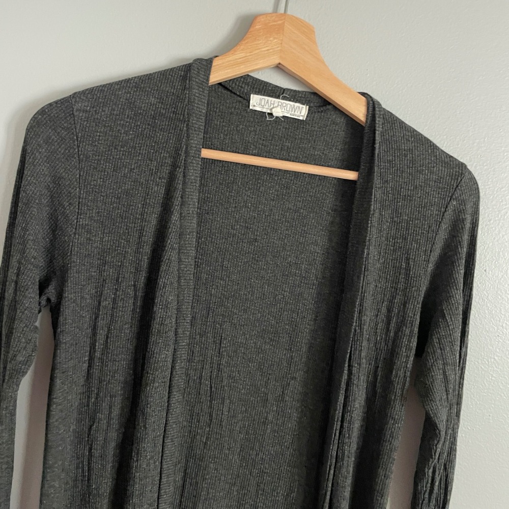 Joah Brown Cardigan Womens One Size Gray Ribbed High Low Cutout Back Loungewear